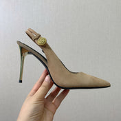 BALMAIN 26S SLINGBACK 95 MM IN LIGHT BROWN SUEDE
