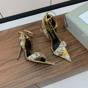 CRYSTAL HIGH HEELS IN GOLD ZP METALLIC PATENT LEATHER