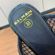 BALMAIN 26S HEEL SANDALS 95 MM IN BLACK MESH FABRIC WITH CRYSTAL EMBELLISHMENT STYLE 1