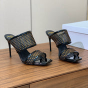 BALMAIN 26S HEEL SANDALS 95 MM IN BLACK MESH FABRIC WITH CRYSTAL EMBELLISHMENT STYLE 1