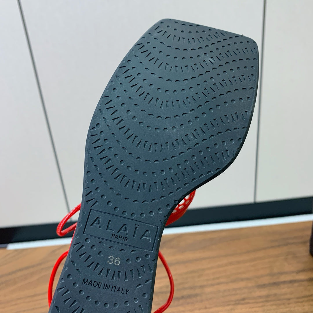 ALAIA BANQUET WEDGE SANDALS IN CHERRY RED LAMBSKIN WITH RED HEART