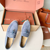 Loro Piana Dark Grey Suede Summer Charms Walk Loafers
