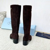 PRADA 25S HIGH-CUT BOOTS 55 MM IN DARK BROWN SUEDE