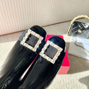 BELLE VIVIER ANKLE BOOTS IN BLACK GLOSSY CALFSKIN RHINESTONE BUCKLE