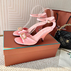 HIGH HEELS SANDALS 80 MM IN PASTEL PINK SATIN MIX SUEDUE