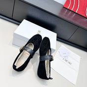 DIOR 26S FROST BALLET FLAT IN BLACK CANNAGE SUEDE AND CALFSKIN