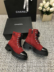 SHORT BOOTS GARNET RED MIX BLACK SUEDE LAMBSKIN
