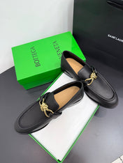BOTTEGA VENETA 26S LOAFERS IN BLACK GRAINED CALFSKIN WITH GOLD HARDWARE