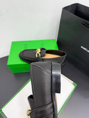BOTTEGA VENETA 26S LOAFERS IN BLACK GRAINED CALFSKIN WITH GOLD HARDWARE