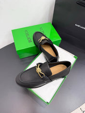 BOTTEGA VENETA 26S LOAFERS IN BLACK GRAINED CALFSKIN WITH GOLD HARDWARE