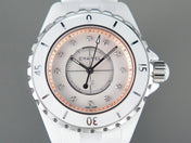 J12 33mm Quartz White Ceramic Diamond Numerals Pink Mop Dial