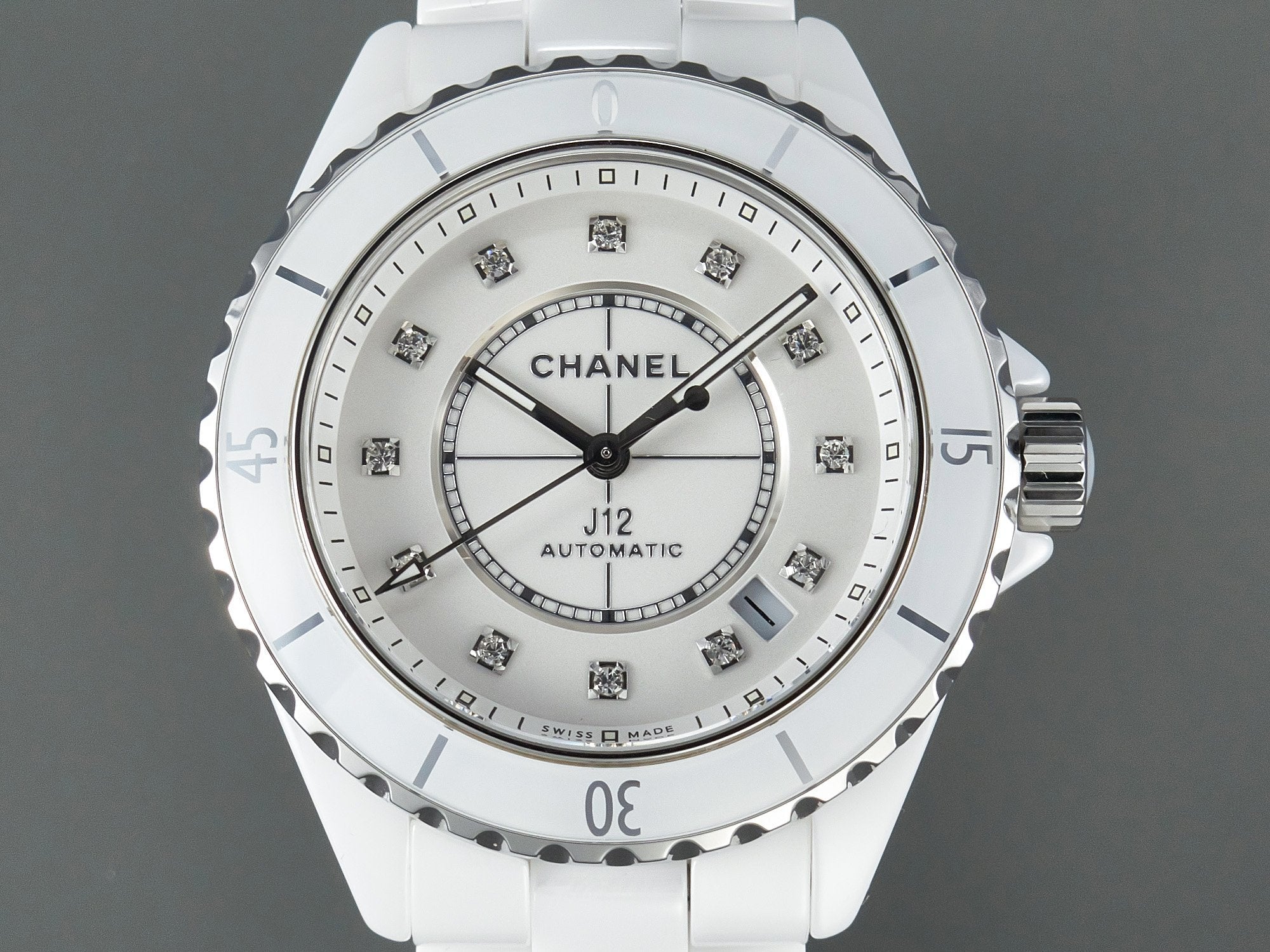 J12 Automatic White Ceramic Diamond Numerals White Dial