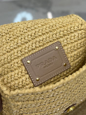 WOVEN SMALL FLAP BAG 16 IN BEIGE RAFFIA GOLD HARDWARE