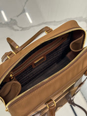 MEDIUM TOP HANDLE BAG 30 IN CHERRY WOOD NYLON AND CALFSKIN TRIM