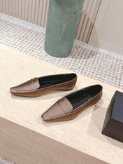 YSL 25S SAINT LAURENT POPPY BALLET FLATS IN TAUPE BROWN SILK