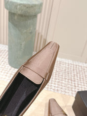 YSL 25S SAINT LAURENT POPPY BALLET FLATS IN TAUPE BROWN SILK