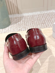 YSL 25S SAINT LAURENT LOAFERS IN DARK RED GLOSSY CALFSKIN WITH SMALL LOGO