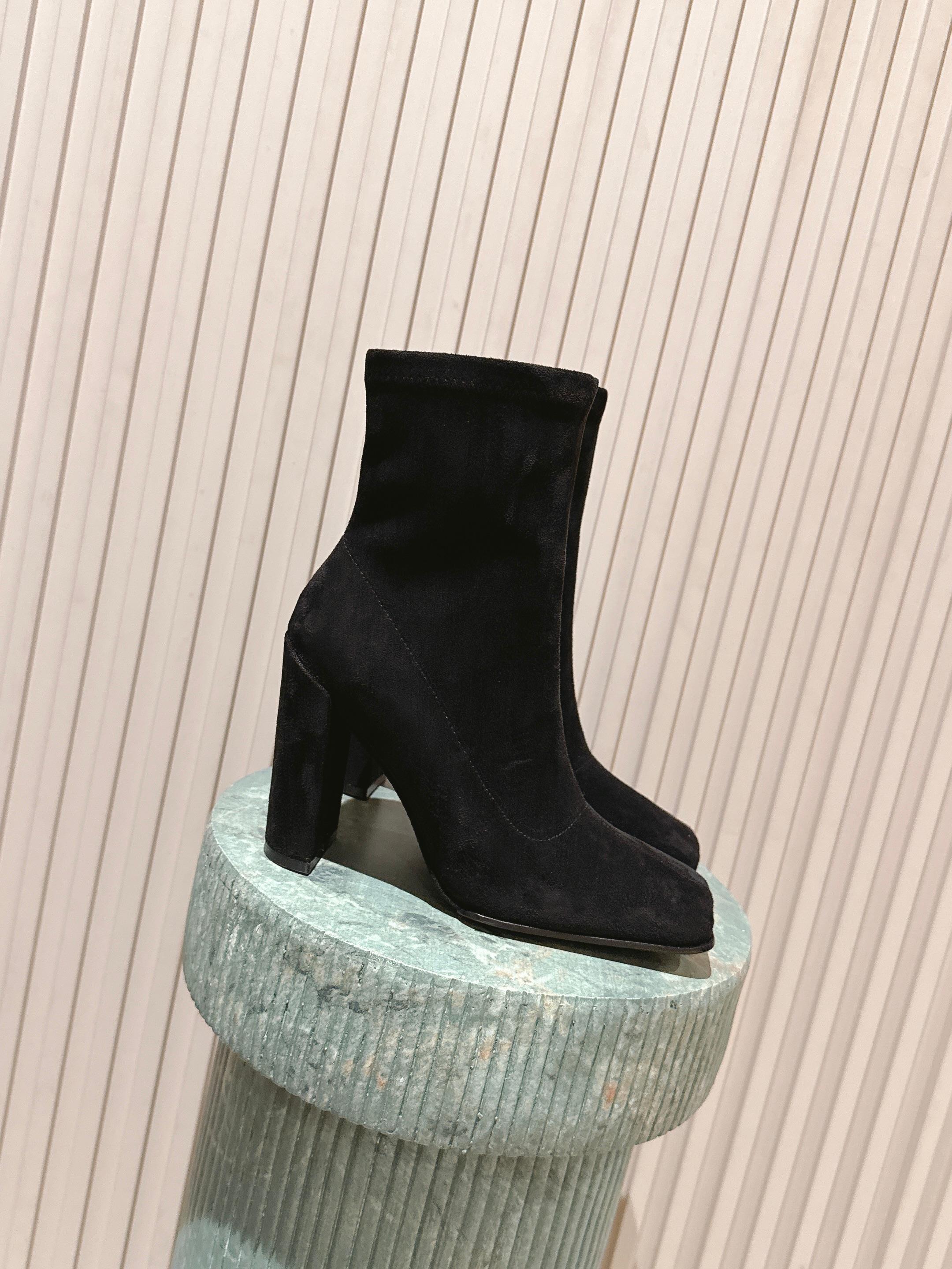 ALAIA 26S HEELED BOOTS 90 MM IN BLACK SUEDE