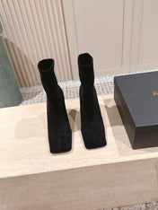 ALAIA 26S HEELED BOOTS 90 MM IN BLACK SUEDE