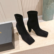 ALAIA 26S HEELED BOOTS 90 MM IN BLACK SUEDE