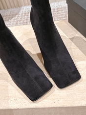 ALAIA 26S HEELED BOOTS 90 MM IN BLACK SUEDE
