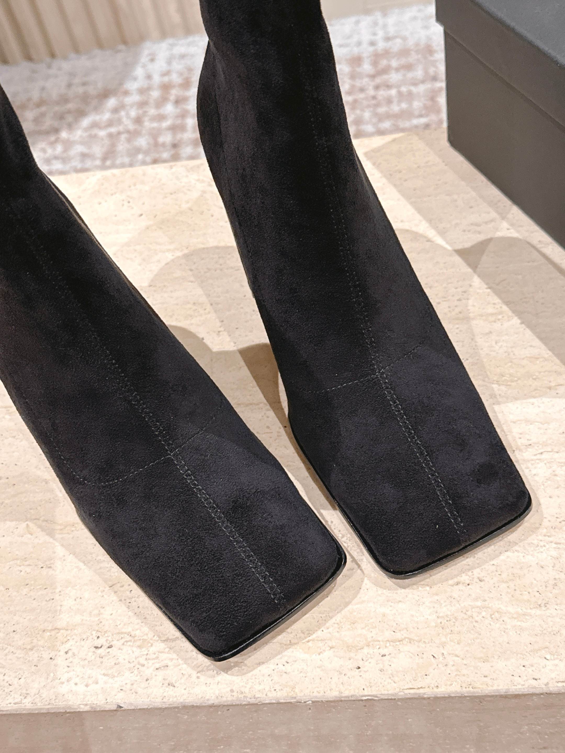 ALAIA 26S HEELED BOOTS 90 MM IN BLACK SUEDE