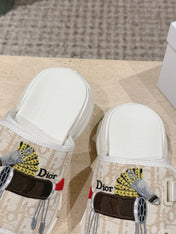 DIOR 26S DOUBLE STRAP SLIDE SANDALS IN BEIGE MONOGRAM CANVAS