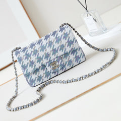 CHANEL 25S FLAP BAG 20 IN WHITE MIX BLUE SEQUINS