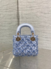 MICRO 12 LADY BAG IN CERULEAN BLUE SATIN WITH BEADING