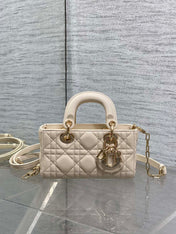 DIOR 25S MICRO LADY D-JOY 16 IN BEIGE LAMBSKIN GOLD HARDWARE