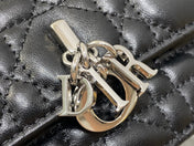 DIOR 25S DIOR TALK PHONE POUCH 21 IN BLACK CANNAGE LAMBSKIN SILVER HARDWARE