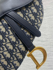 DIOR 25S MINI SOFT SADDLE BAG 19 IN BLUE DIOR OBLIQUE JACQUARD AND SMOOTH CALFSKIN
