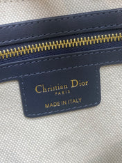 DIOR 25S MINI SOFT SADDLE BAG 19 IN BLUE DIOR OBLIQUE JACQUARD AND SMOOTH CALFSKIN