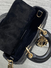 DIOR 25S MICRO LADY D-JOY 19 IN BLACK CALFSKIN GOLD HARDWARE