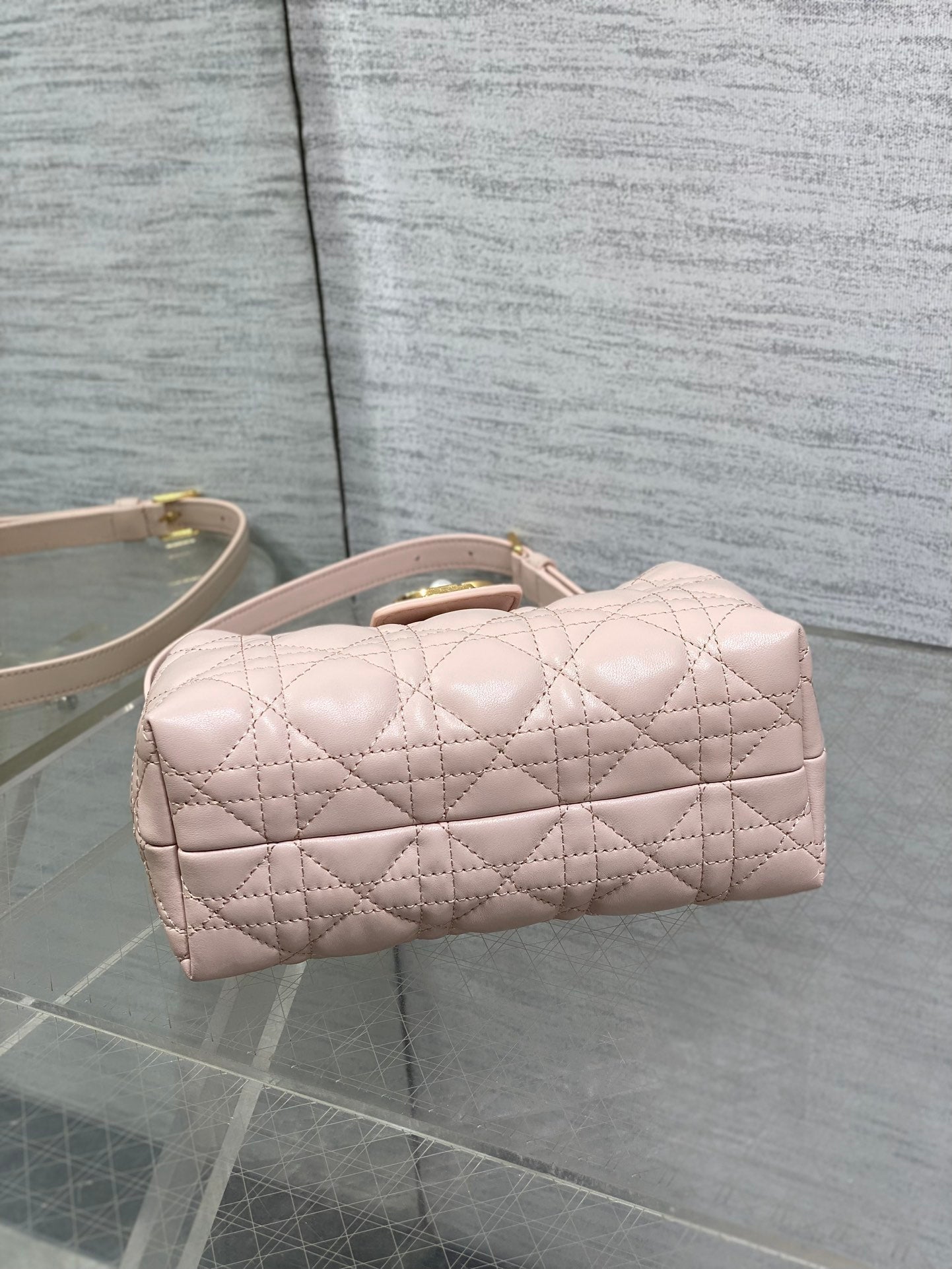 DIOR 25S JOLIE TOP HANDLE MINI BAG 18 IN BABY PINK CALFSKIN GOLD HARDWRE