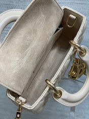 DIOR 25S MICRO LADY D-JOY 19 IN BEIGE CALFSKIN GOLD HARDWARE