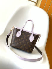 LV 25S NEVERFULL BANDOULIÈRE INSIDE OUT BB 31 IN LIGHT PURPLE AND BROWN CALFSKIN