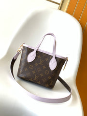 LV 25S NEVERFULL BANDOULIÈRE INSIDE OUT BB 31 IN LIGHT PURPLE AND BROWN CALFSKIN