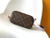 LV 25S NEVERFULL BANDOULIÈRE INSIDE OUT BB 31 IN LIGHT PURPLE AND BROWN CALFSKIN
