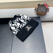 KNITTED BEANIE HAT IN BLACK MIX WHITE WOOL AND RABBIT FUR 426245