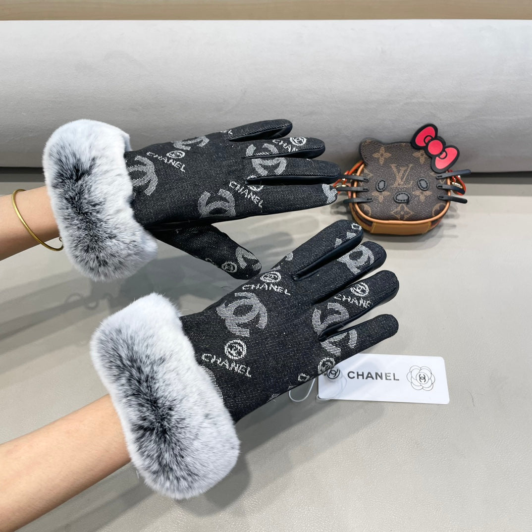 GLOVES IN BLACK DENIM AND CALFSKIN 463797