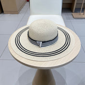 WIDE BRIM HAT MODEL 650408 IN CREAM WHITE BLACK STRIPES WOVEN STRAW