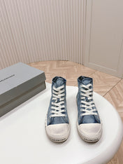 HIGH-TOP SNEAKERS IN BLUE DENIM LOGO PRINT