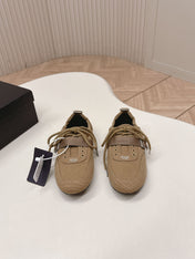 PRADA 26S LACE UP MINIMAL SNEAKERS IN BROWN CANVAS