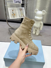 PRADA 25S WARRIOR BOOTS IN BEIGE SUEDE