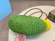 LOE SMALL ANAGRAM BASKET 28 BAG IN YELLOW MIX GREEN IRACA PALM AND CALFSKIN