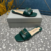 FLAT MULE IN GREEN FOREST CALFSKIN