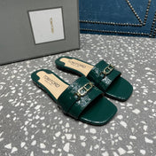 FLAT MULE IN GREEN FOREST CALFSKIN