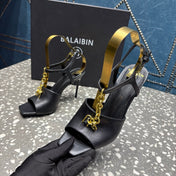 BALMAIN 26S HIGH-HEEL SANDALS 95 MM IN BLACK CALFSKIN