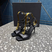 BALMAIN 26S HIGH-HEEL SANDALS 95 MM IN BLACK CALFSKIN